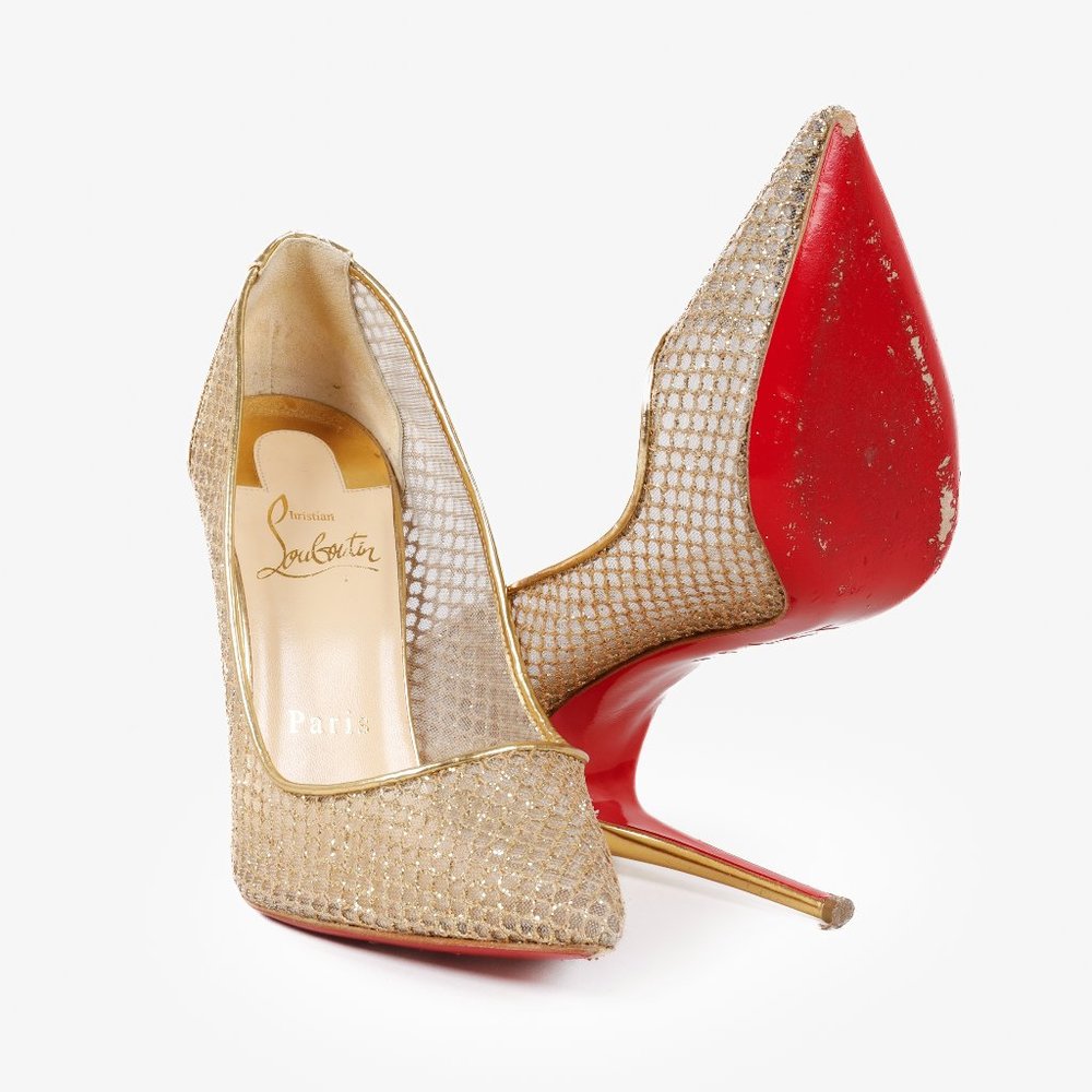 Christian Louboutin Gold Mesh Follies Resille 100 Heels